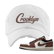 Mocha Low 1s Distressed Dad Hat | Crooklyn, White