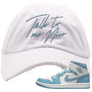 University Blue Mid 1s Distressed Dad Hat | Talk To Me Nice, White