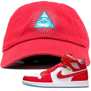 Barcelona Sweater Mid 1s Dad Hat | All Seeing Eye, Red