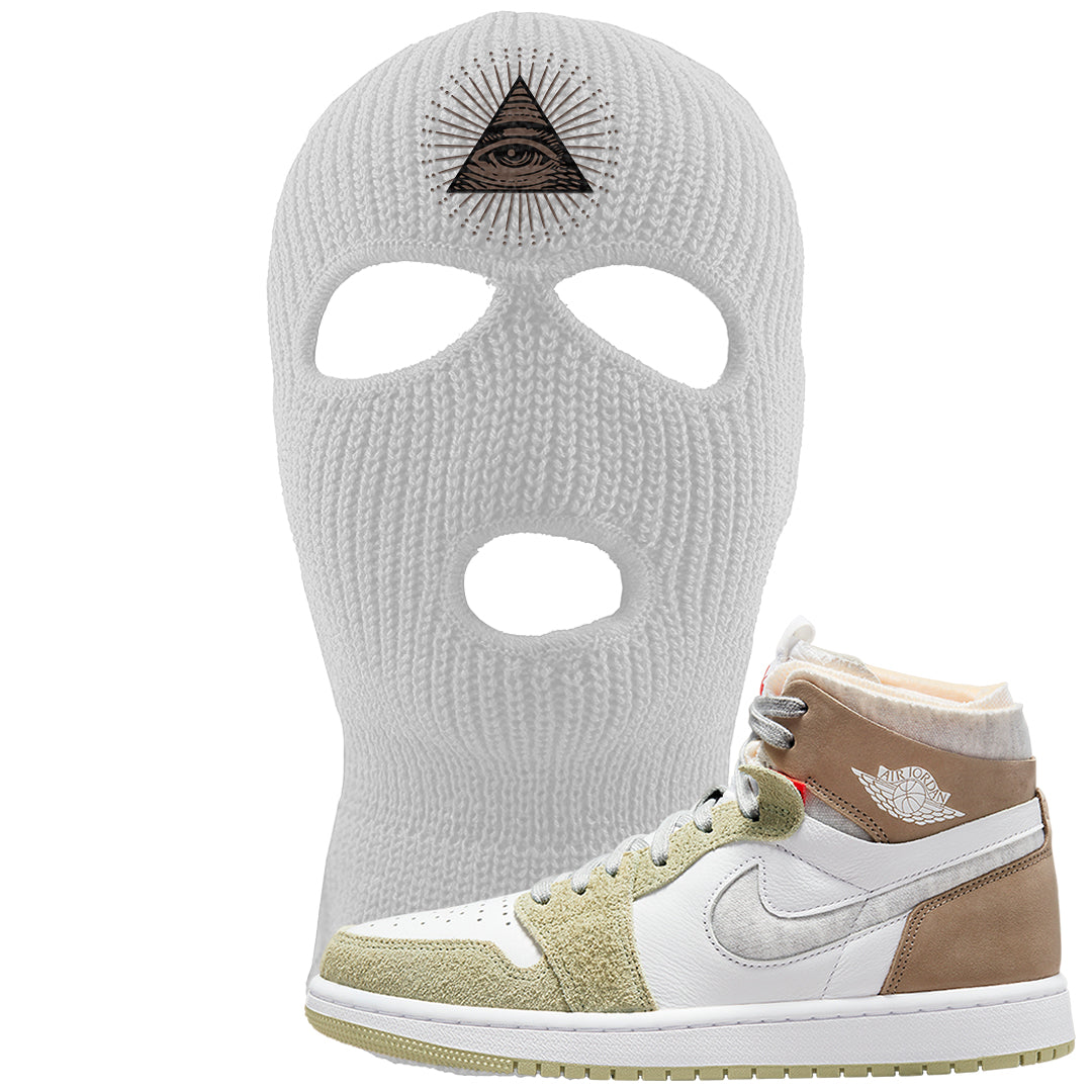 Zoom CMFT Olive Aura 1s Ski Mask | All Seeing Eye, White