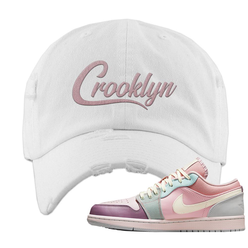 Air Jordan 1 Low Pastel Distressed Dad Hat | Crooklyn, White