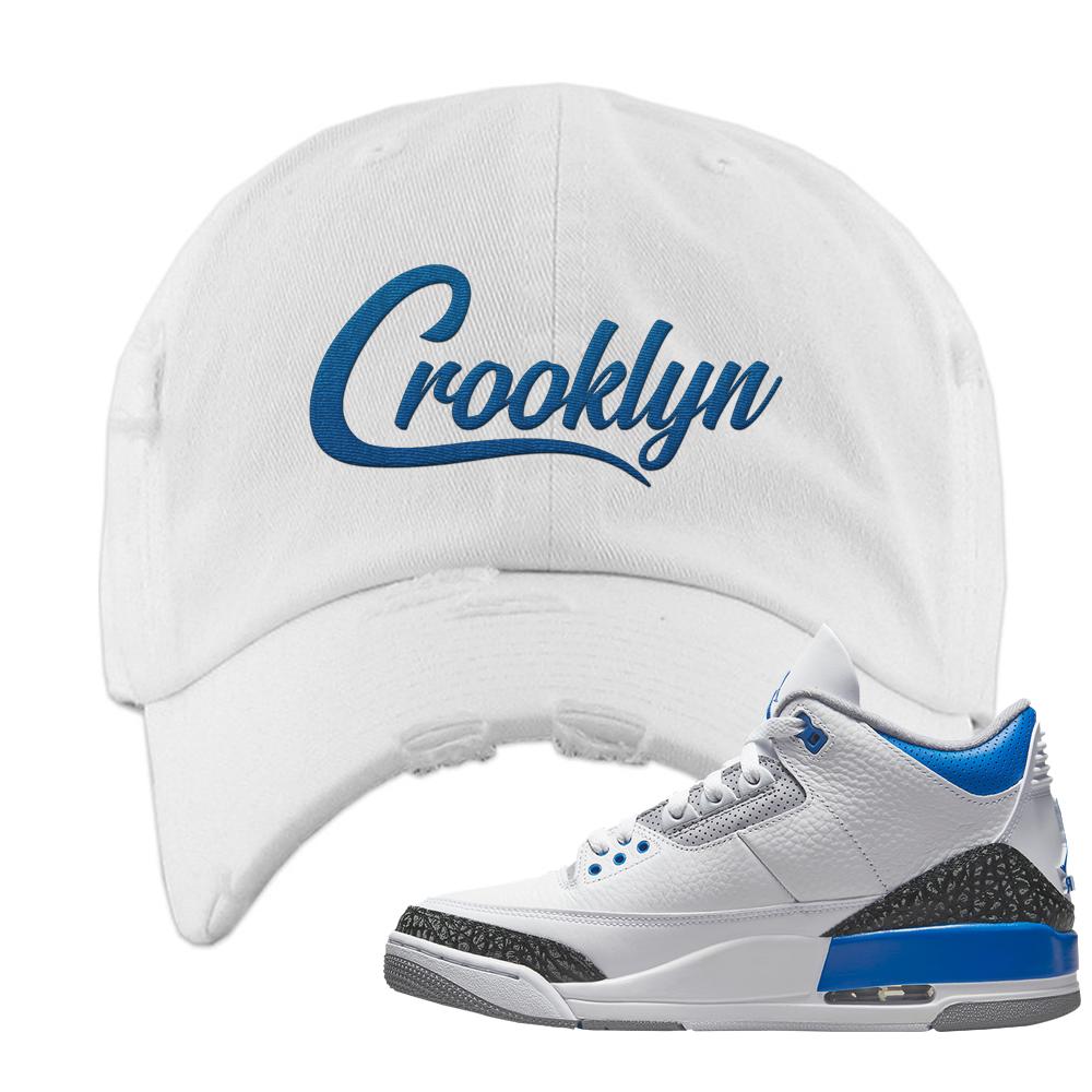 Racer Blue 3s Distressed Dad Hat | Crooklyn, White