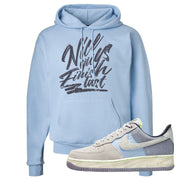 Womens Mountain White Blue AF 1s Hoodie | Nice Guys Finish Last, Light Blue