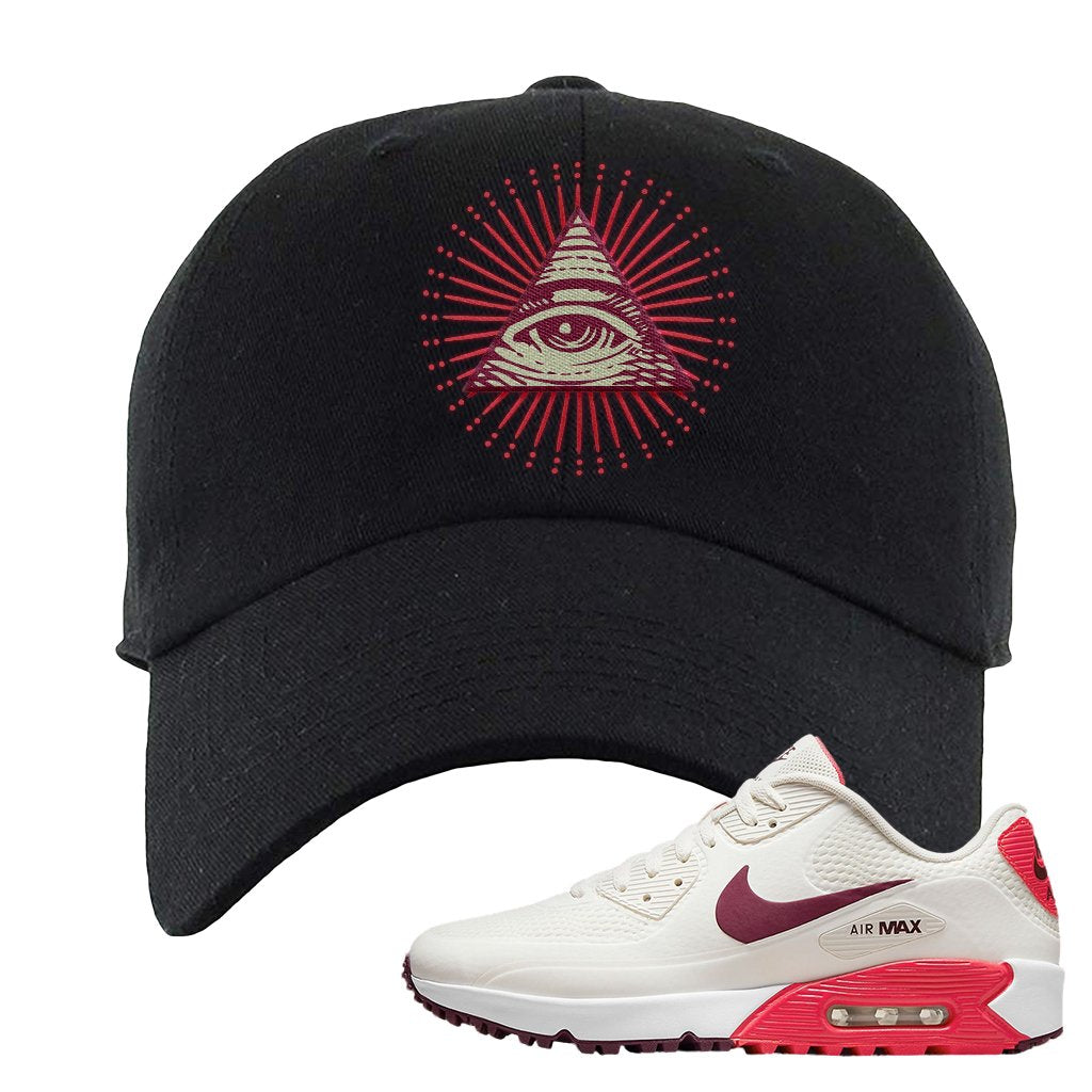 Fusion Red Dark Beetroot Golf 90s Dad Hat | All Seeing Eye, Black