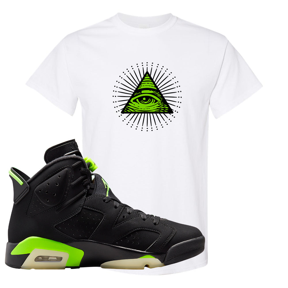 Electric Green 6s T Shirt | All Seeing Eye, White