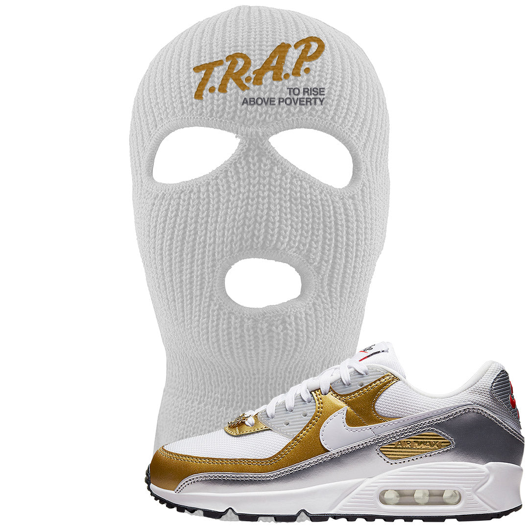 Gold Silver 90s Ski Mask | Trap To Rise Above Poverty, White