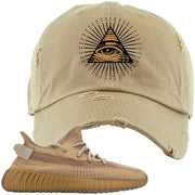 Earth v2 350s Distressed Dad Hat | All Seeing Eye, Khaki