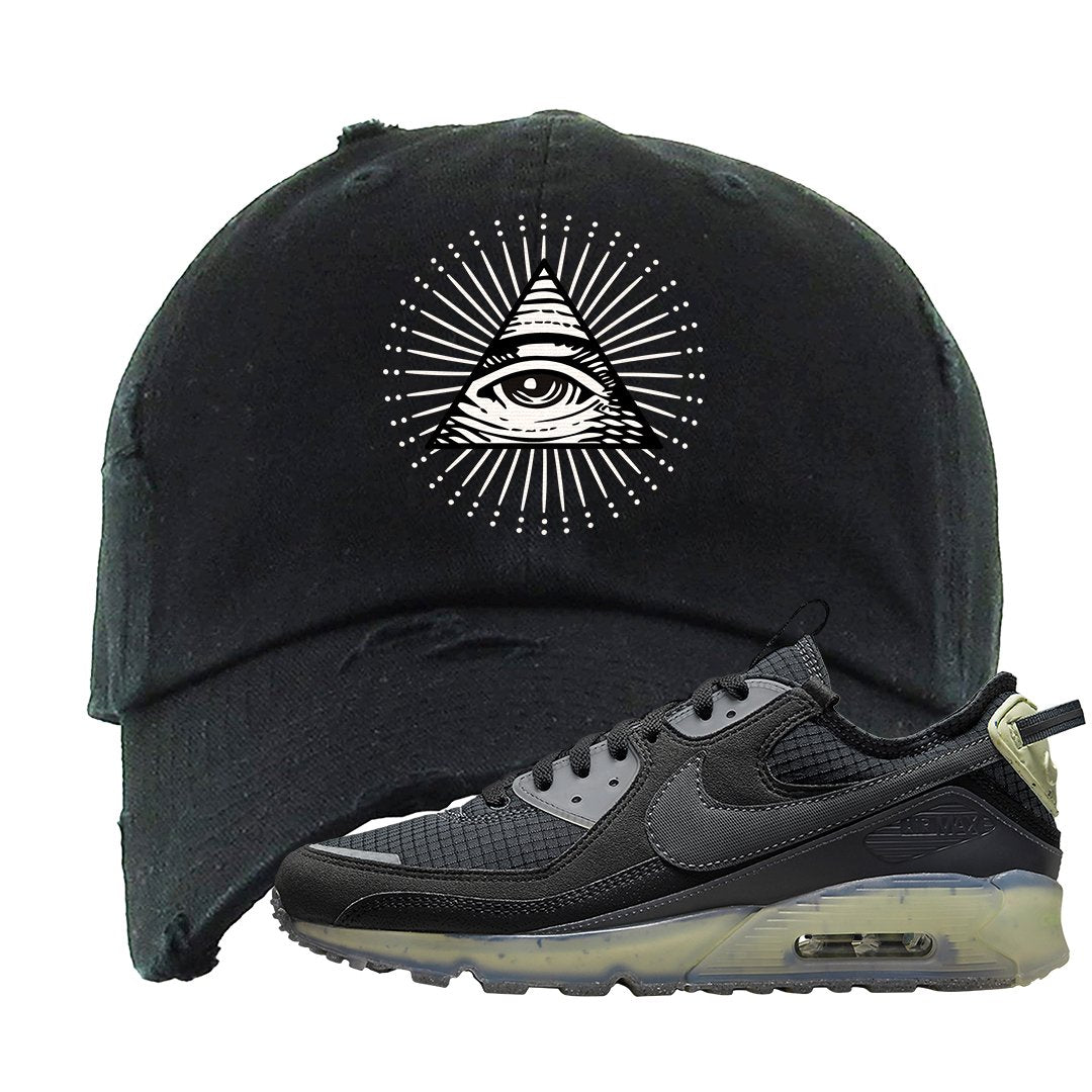 Terrascape Lime Ice 90s Distressed Dad Hat | All Seeing Eye, Black