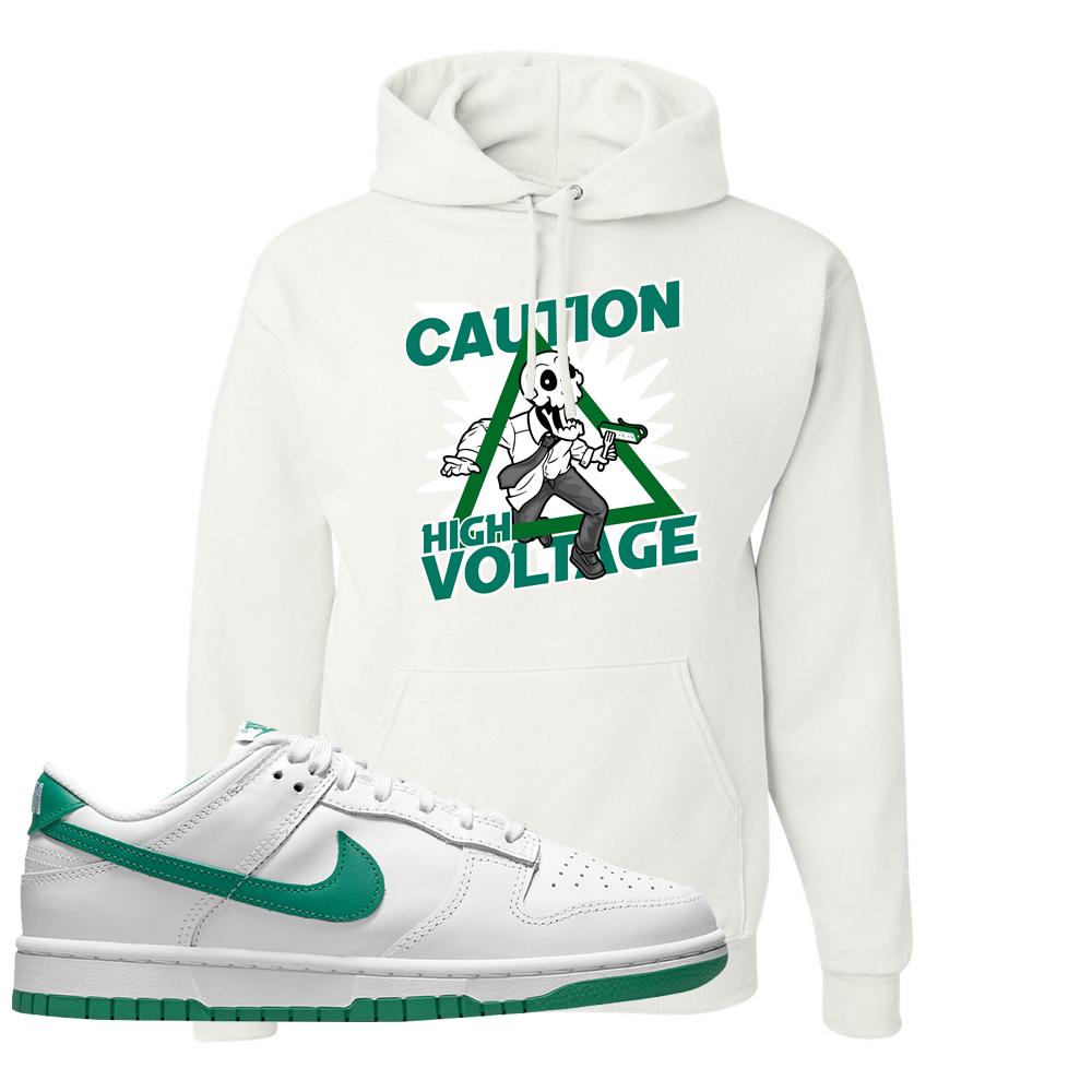 White Green Low Dunks Hoodie | Caution High Voltage, White