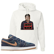 Denim Gum Bottom Low 1s Hoodie | El Chapo Illustration, White