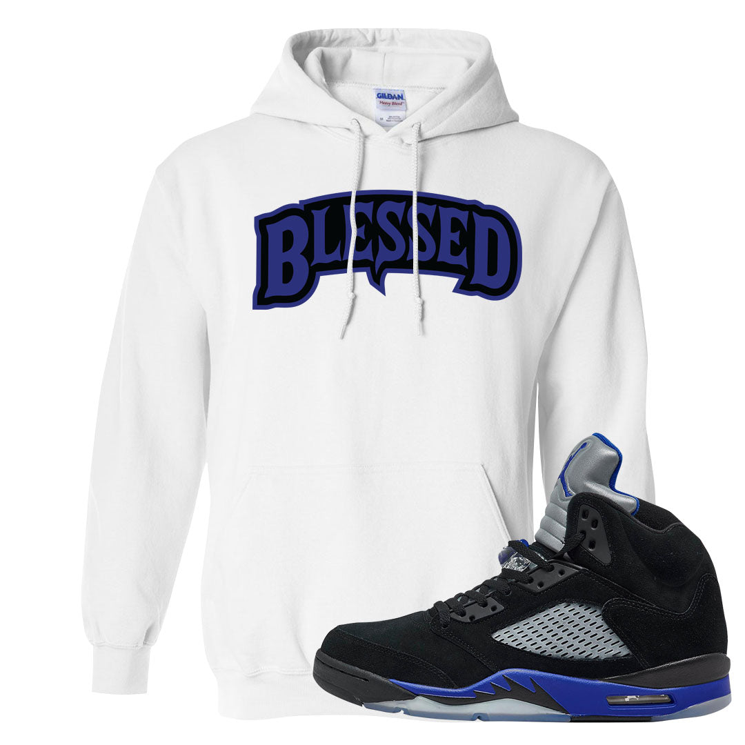 Racer Blue 5s Hoodie | Blessed Arch, White