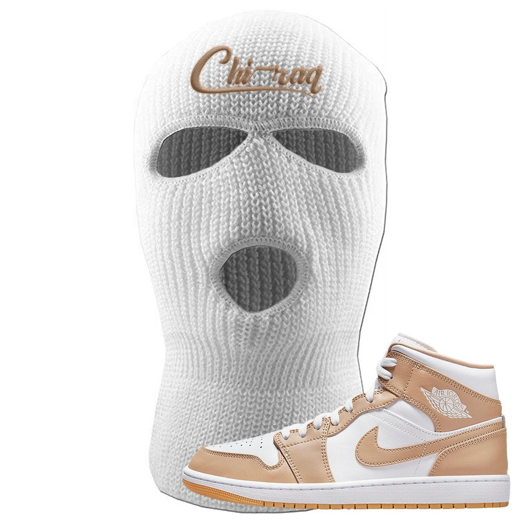 Air Jordan 1 Mid Tan Leather Ski Mask | Chiraq, White