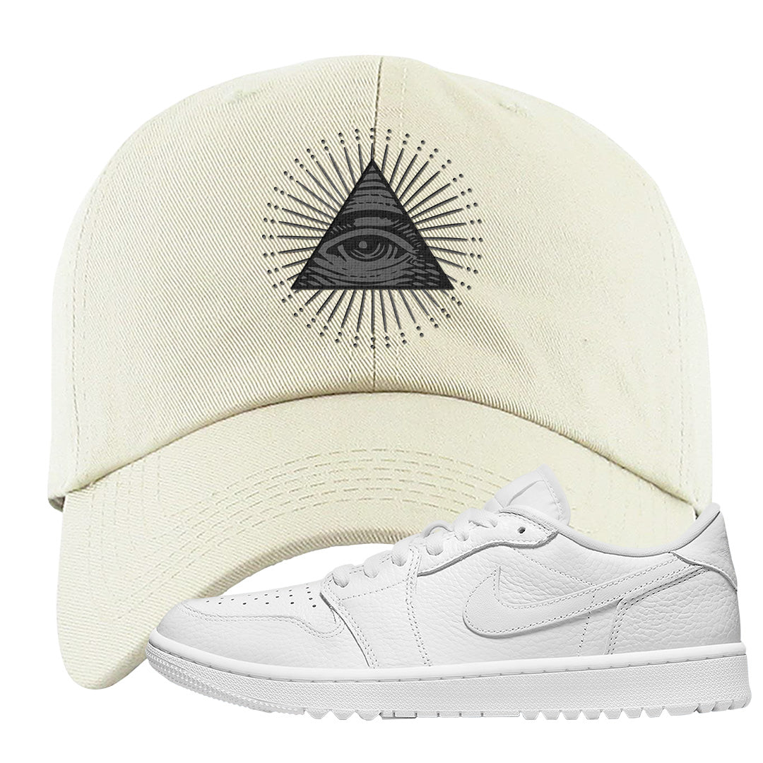 Triple White Golf Low 1s Dad Hat | All Seeing Eye, White