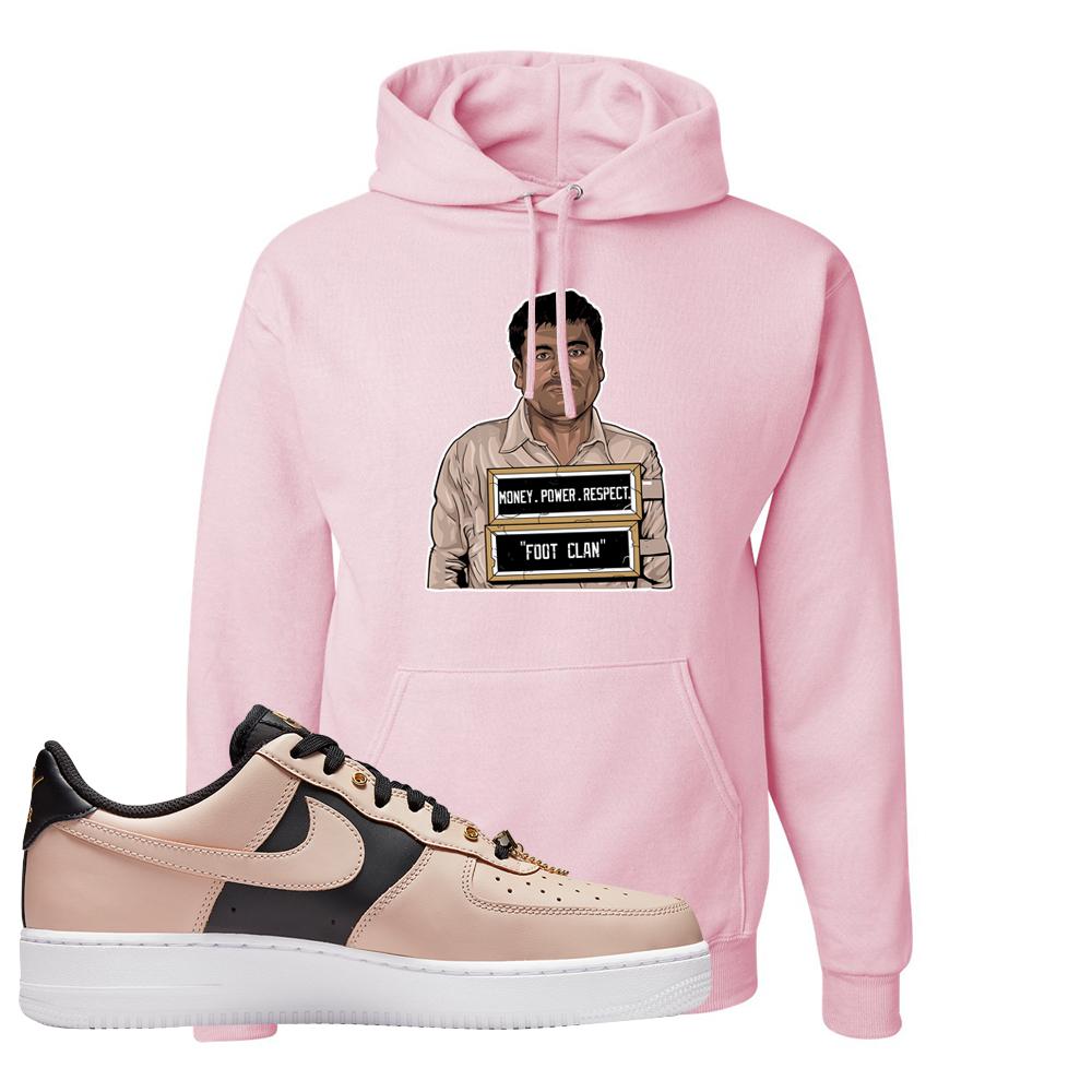 Air Force 1 Low Bling Tan Leather Hoodie | El Chapo Illustration, Light Pink