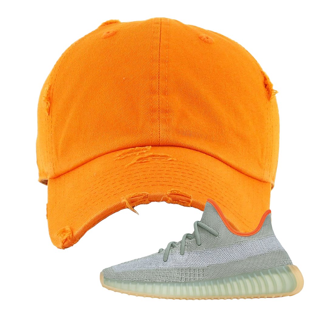 Yeezy 350 V2 Desert Sage Sneaker Distressed Dad Hat | Blank | Orange