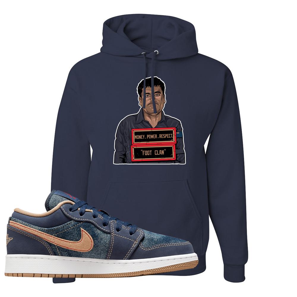 Denim Gum Bottom Low 1s Hoodie | El Chapo Illustration, Navy Blue