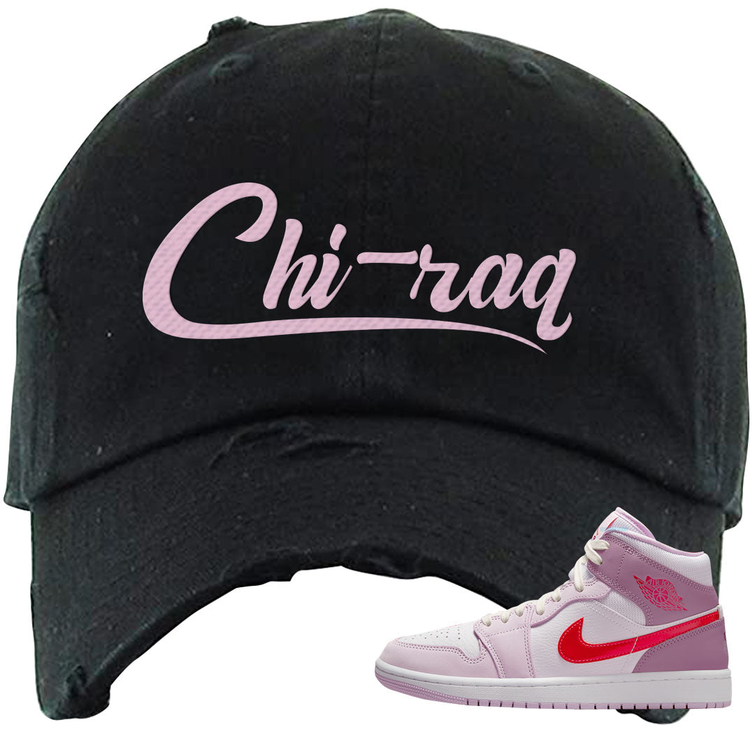 Valentine's Day Mid 1s Distressed Dad Hat | Chiraq, Black