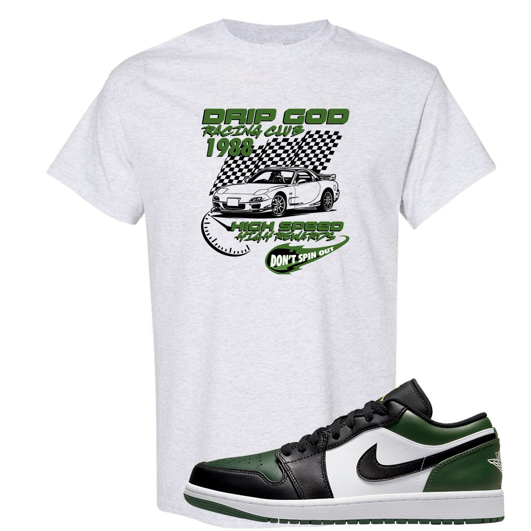 Green Toe Low 1s T Shirt | Drip God Racing Club, Ash