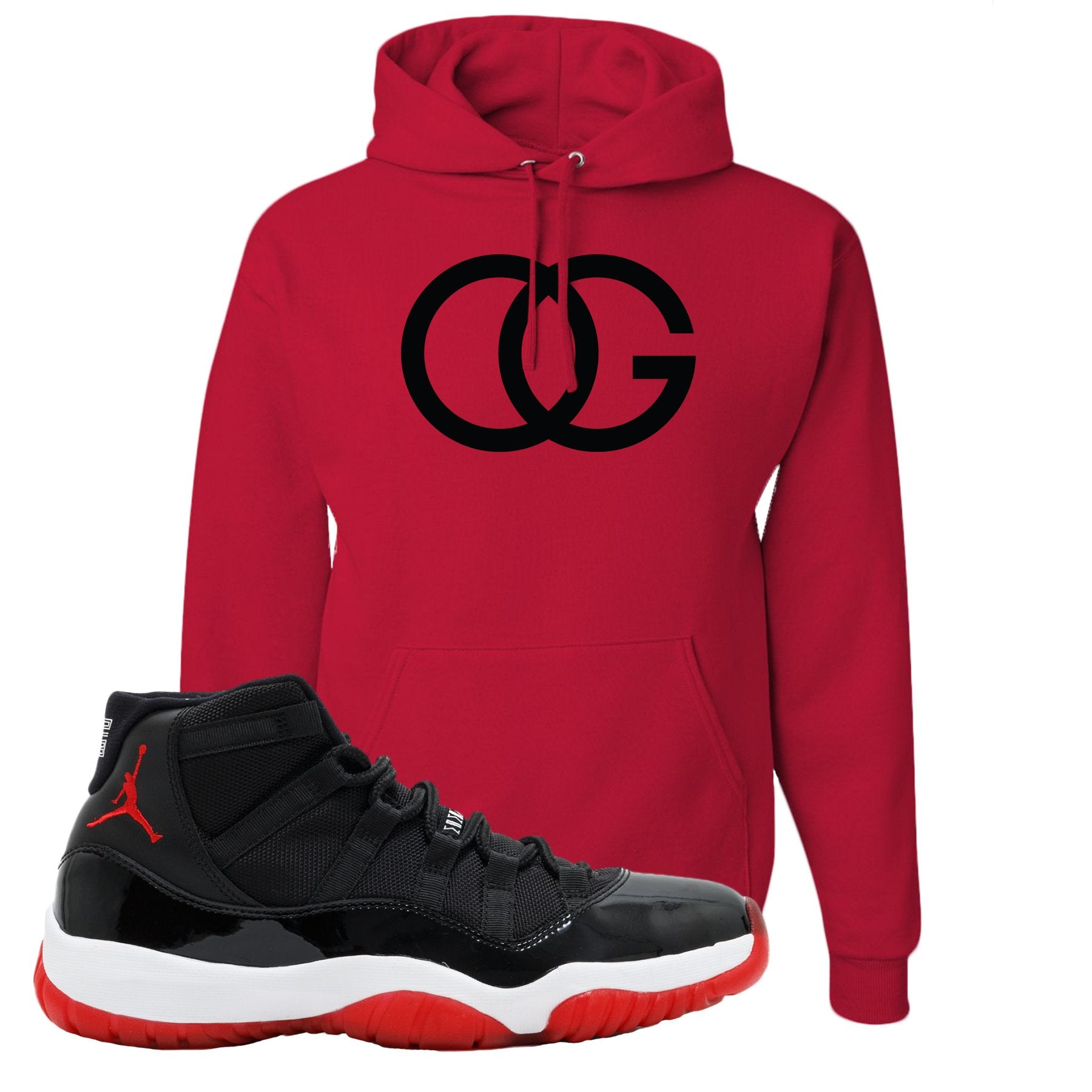 Jordan 11 Bred OG Red Sneaker Hook Up Pullover Hoodie