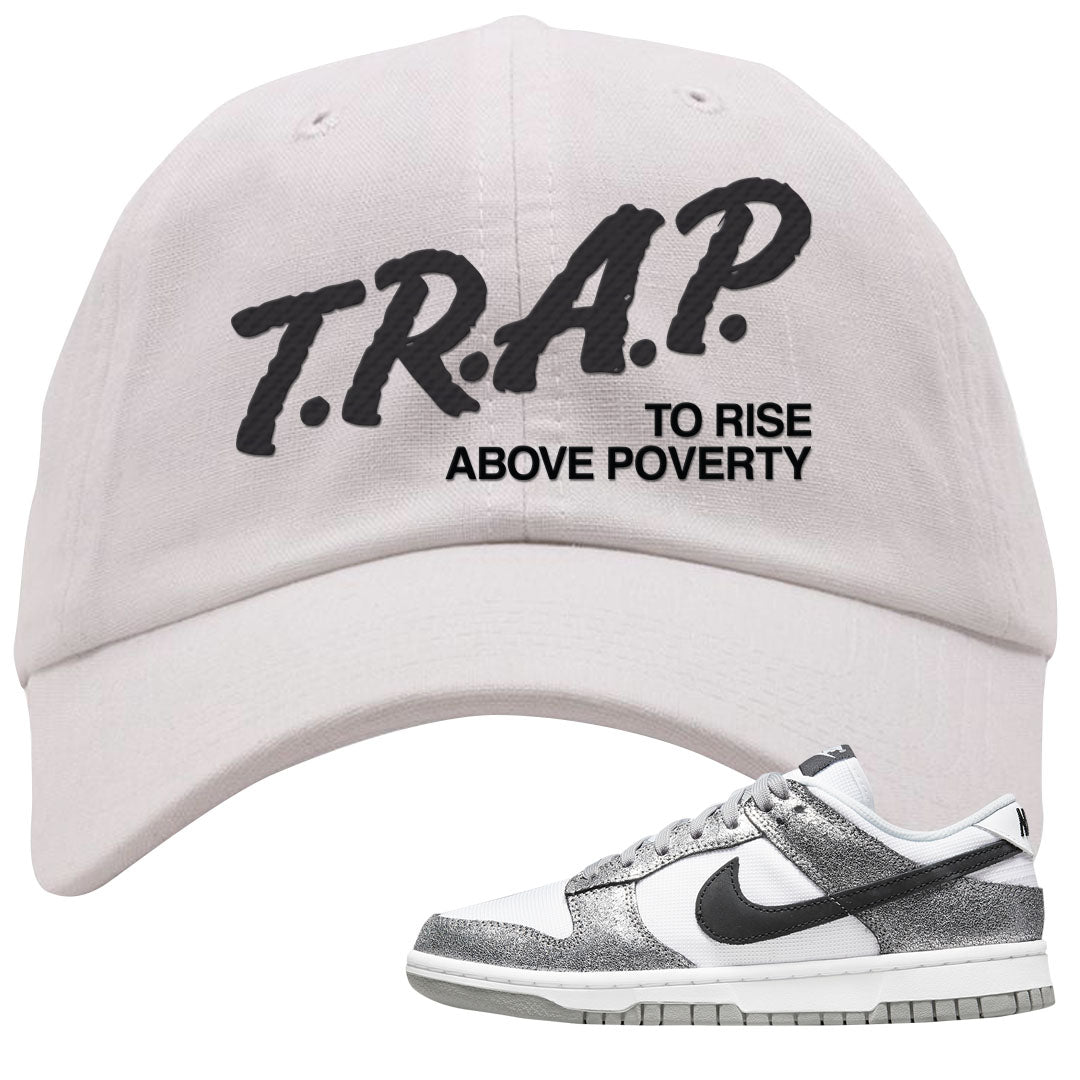 Golden Gals Low Dunks Dad Hat | Trap To Rise Above Poverty, White