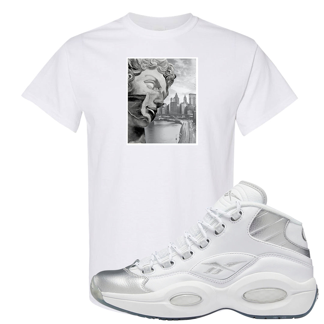 25th Anniversary Mid Questions T Shirt | Miguel, White