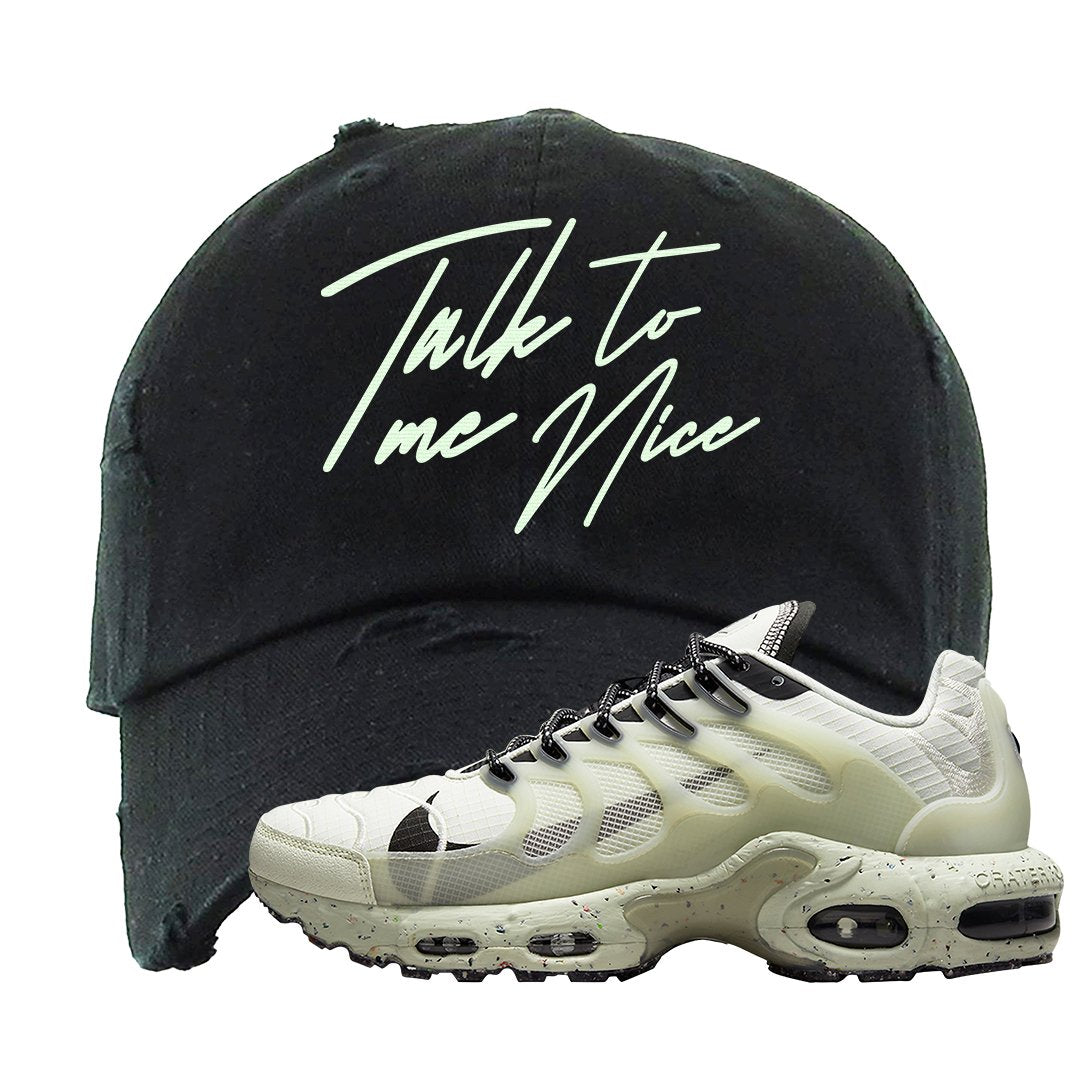 Terrascape Light Bone Pluses Distressed Dad Hat | Talk To Me Nice, Black