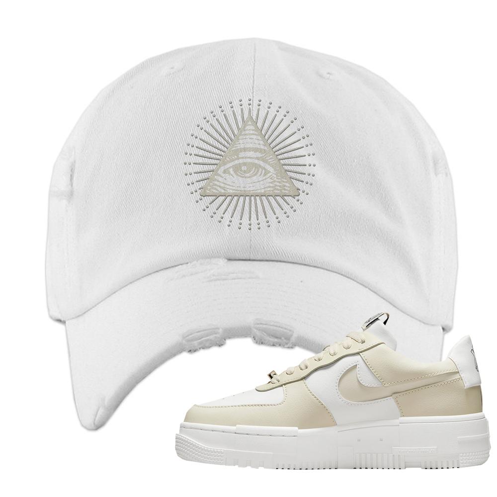 Pixel Cream White Force 1s Distressed Dad Hat | All Seeing Eye, White