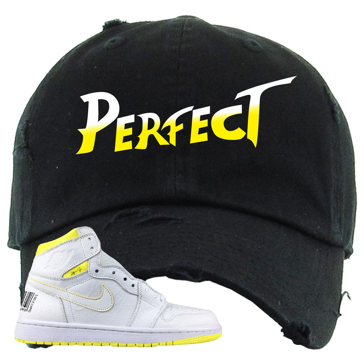 Air Jordan 1 First Class Flight Street Fight Perfect Black Sneaker Matching Distressed Dad Hat
