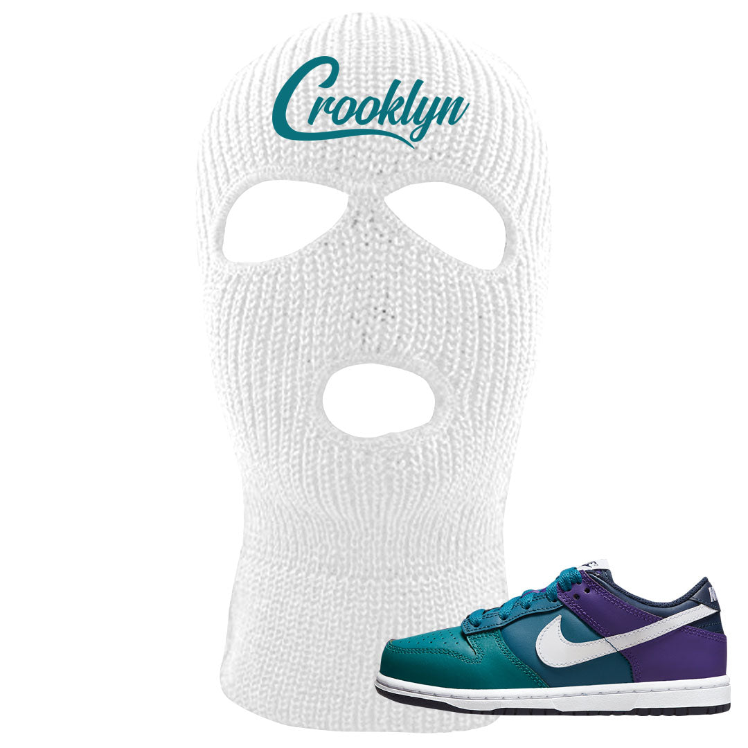 Teal Purple Low Dunks Ski Mask | Crooklyn, White