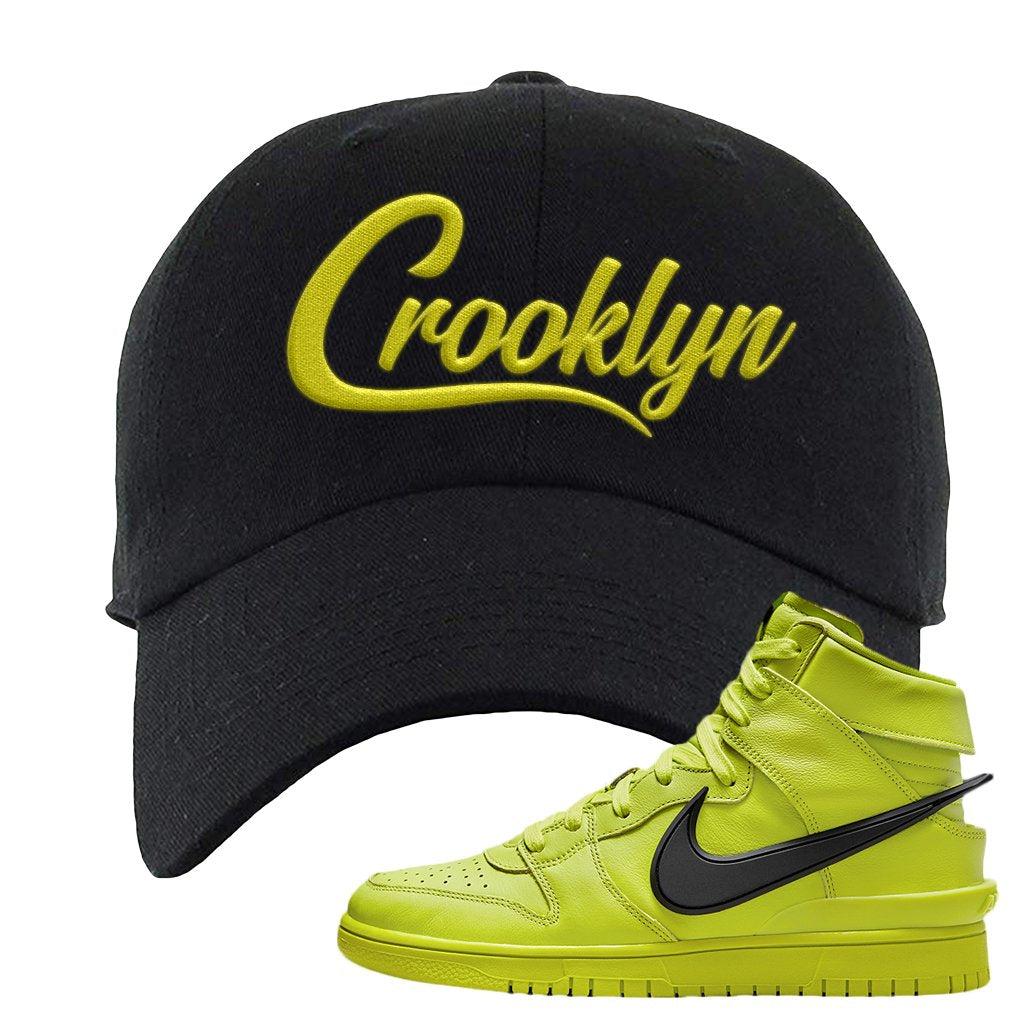 Atomic Green High Dunks Dad Hat | Crooklyn, Black