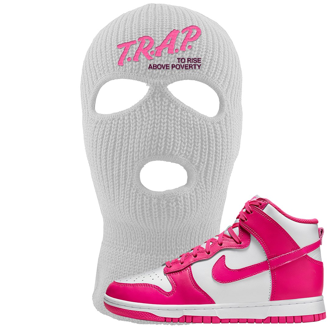 Pink Prime High Dunks Ski Mask | Trap To Rise Above Poverty, White
