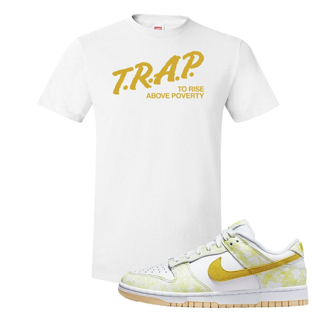Yellow Strike Low Dunks T Shirt | Trap To Rise Above Poverty, White