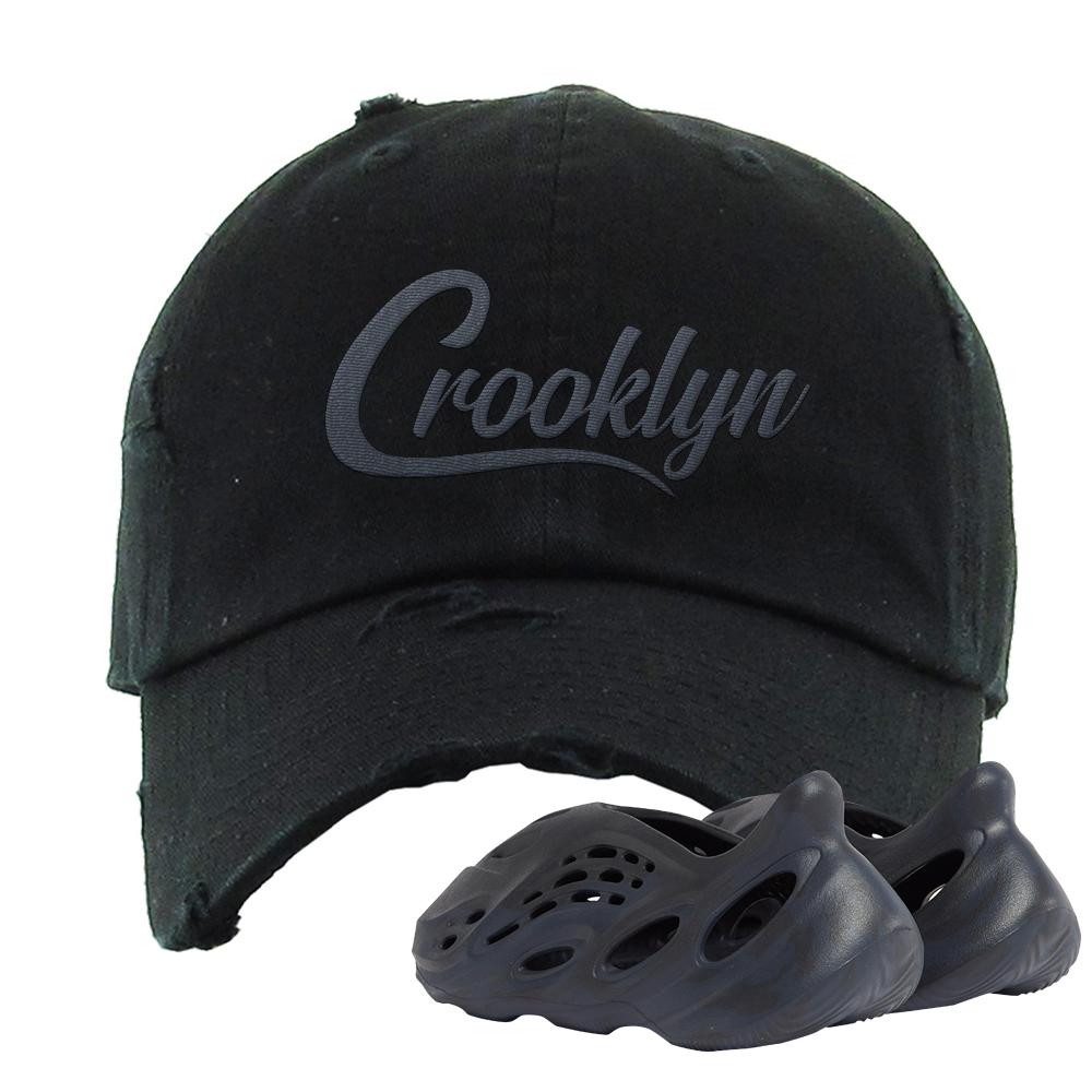 Yeezy Foam Runner Mineral Blue Distressed Dad Hat | Crooklyn, Black