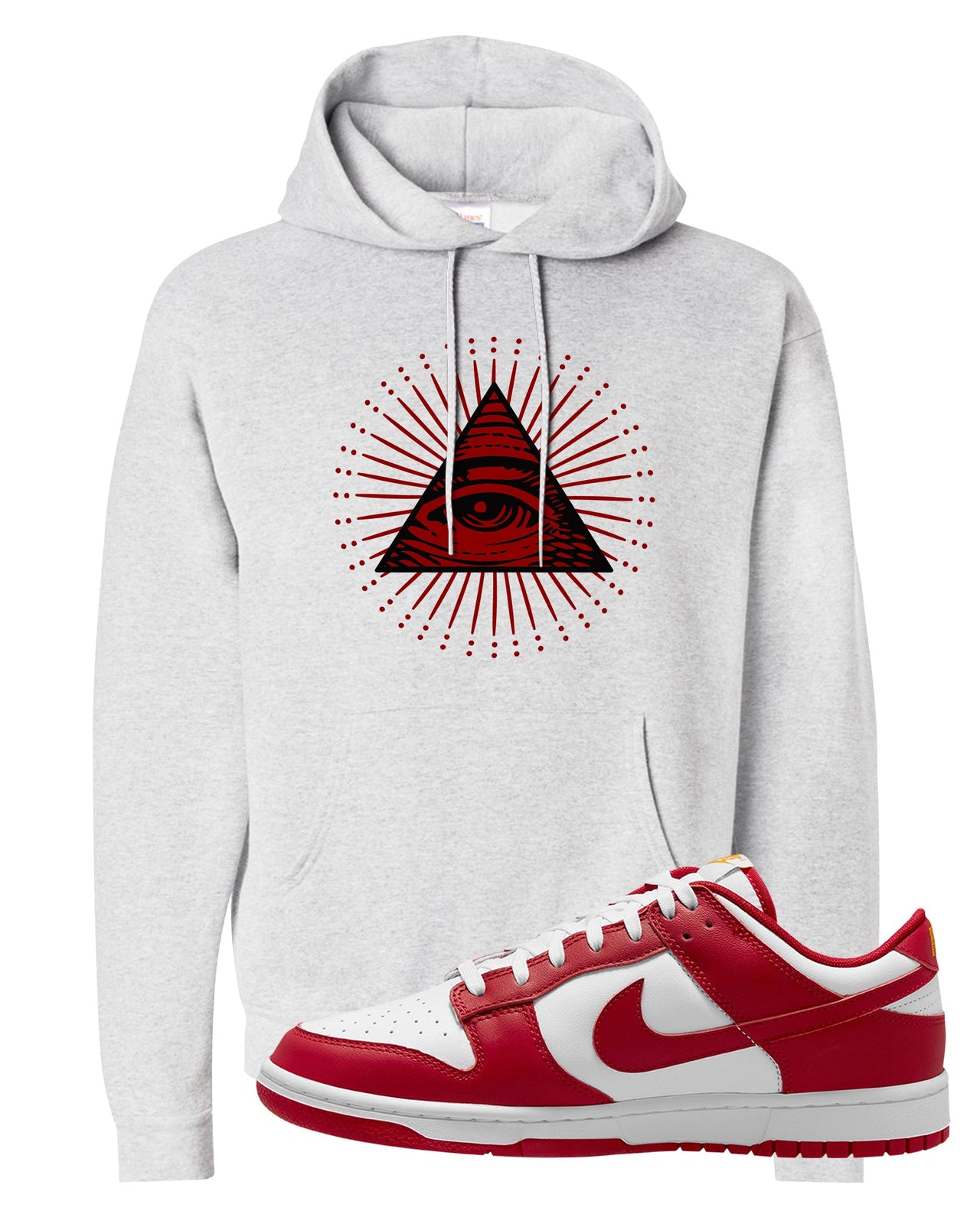 Red White Yellow Low Dunks Hoodie | All Seeing Eye, Ash