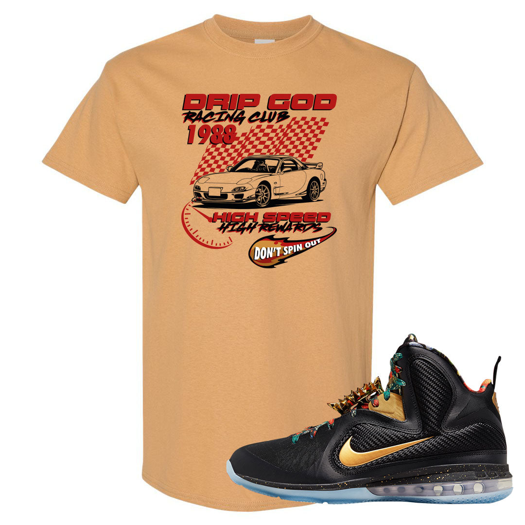 Throne Watch Bron 9s T Shirt | Drip God Racing Club, Old Gold