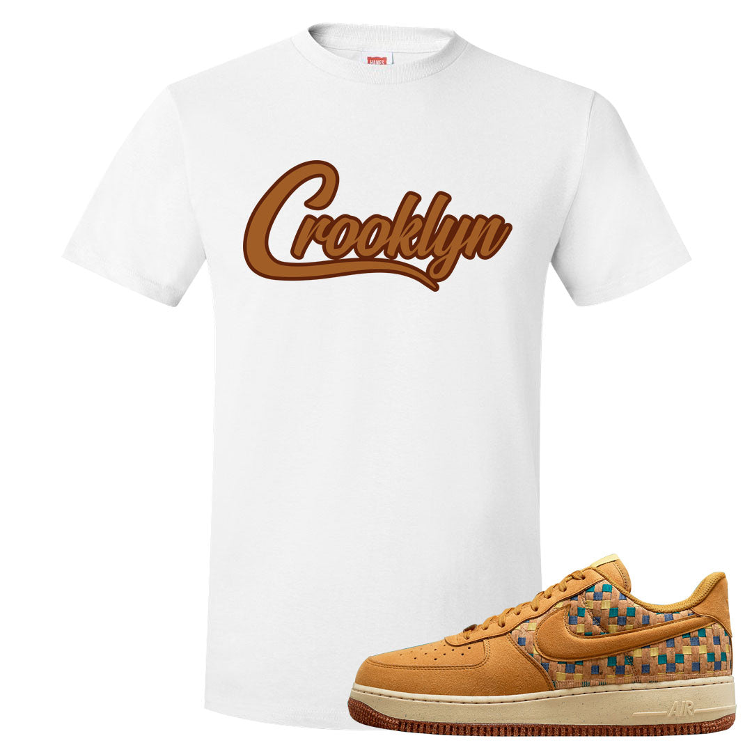 Woven Cork Low AF 1s T Shirt | Crooklyn, White