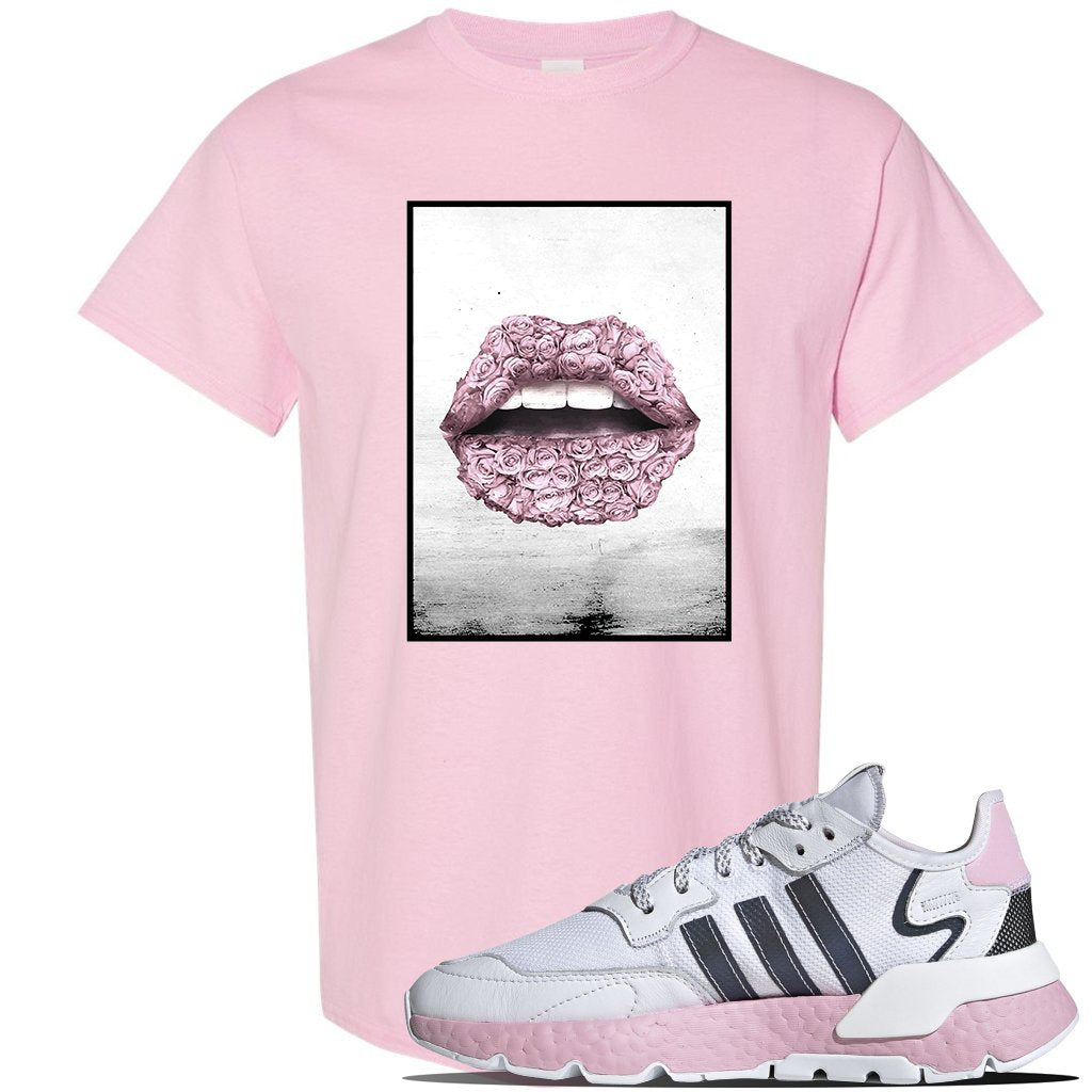 WMNS Nite Jogger Pink Boost Sneaker Light Pink T Shirt | Tees to match Adidas WMNS Nite Jogger Pink Boost Shoes | Rose Lips