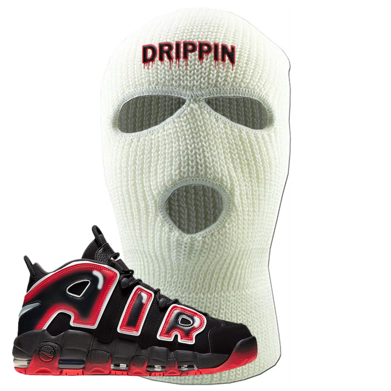 Air More Uptempo Laser Crimson Drippin White Sneaker Hook Up Ski Mask