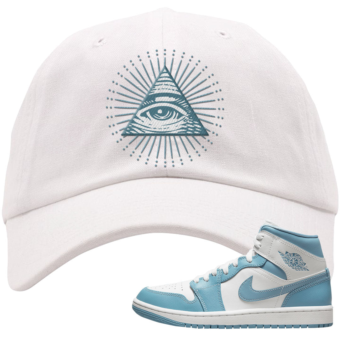 University Blue Mid 1s Dad Hat | All Seeing Eye, White