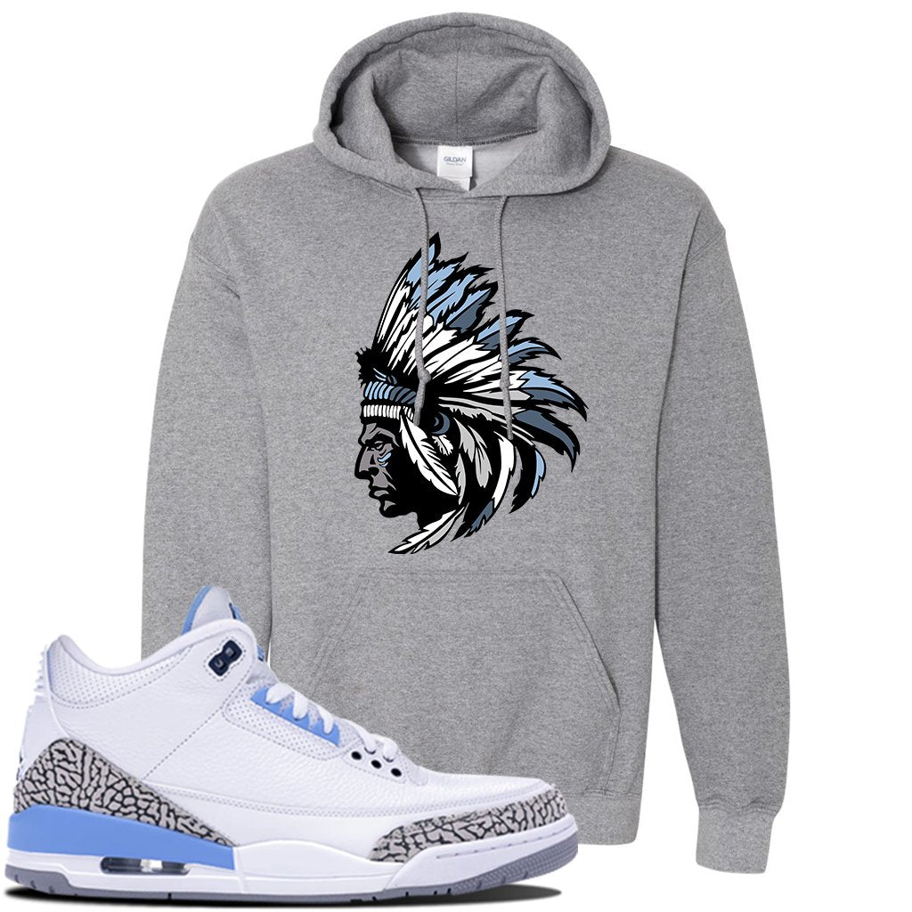 Jordan 3 UNC Sneaker Graphite Heather Pullover Hoodie | Hoodie to match Nike Air Jordan 3 UNC Shoes | Indian Chief