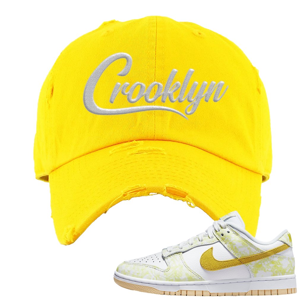 Yellow Strike Low Dunks Distressed Dad Hat | Crooklyn, Yellow