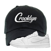 Triple White Golf Low 1s Distressed Dad Hat | Crooklyn, Black