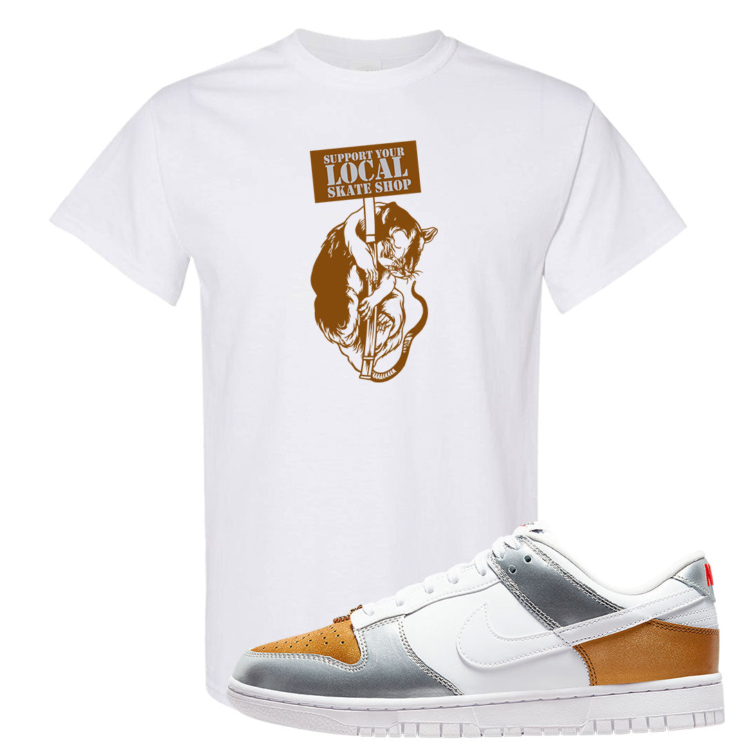 Gold Silver Red Low Dunks T Shirt | Support Your Local Skate Shop, White