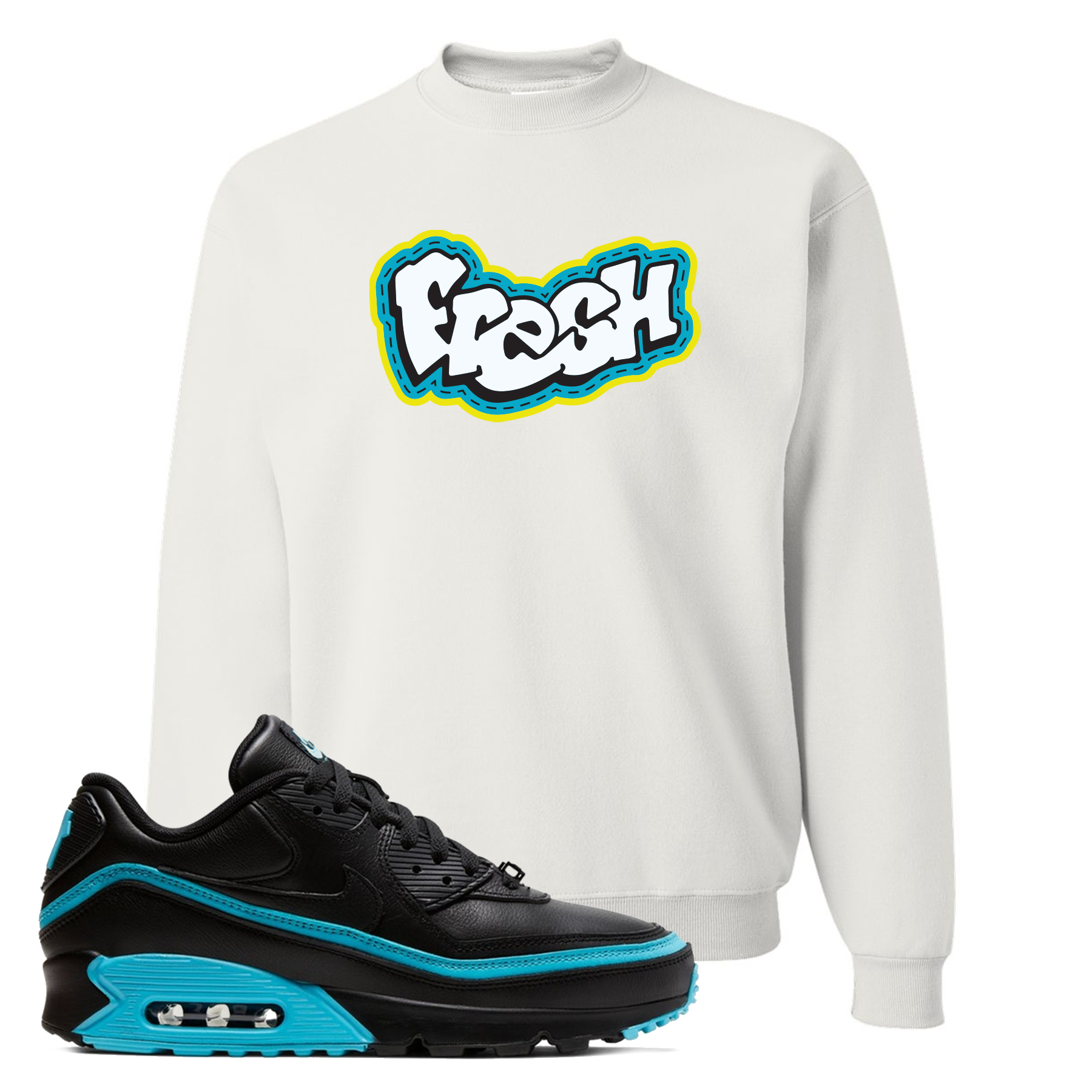 Black Blue Fury 90s Crewneck Sweatshirt | Fresh, White
