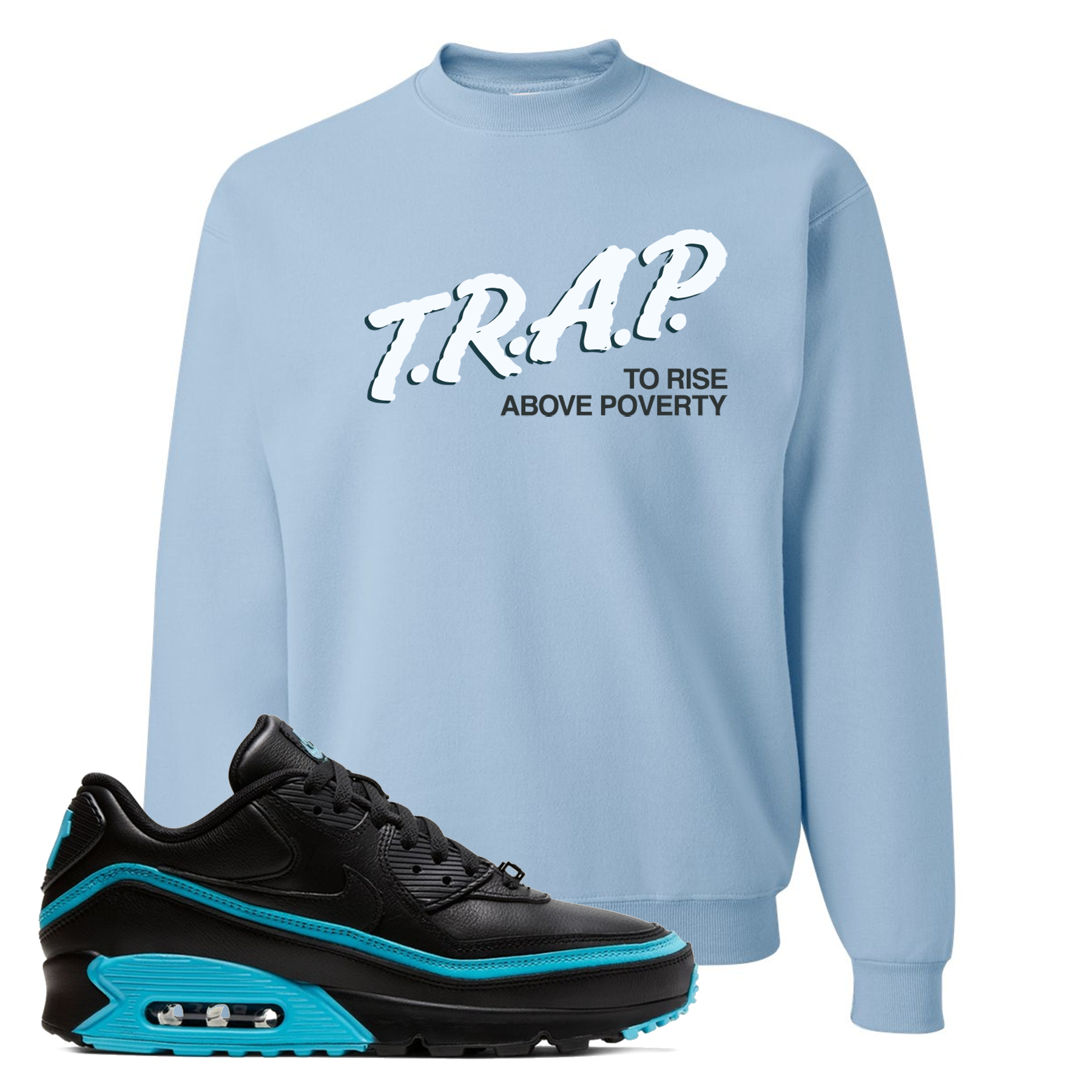Black Blue Fury 90s Crewneck Sweatshirt | Trap to Rise Above Poverty, Light Blue