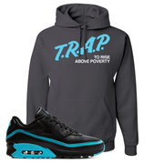 Black Blue Fury 90s Hoodie | Trap to Rise Above Poverty, Charcoal Grey