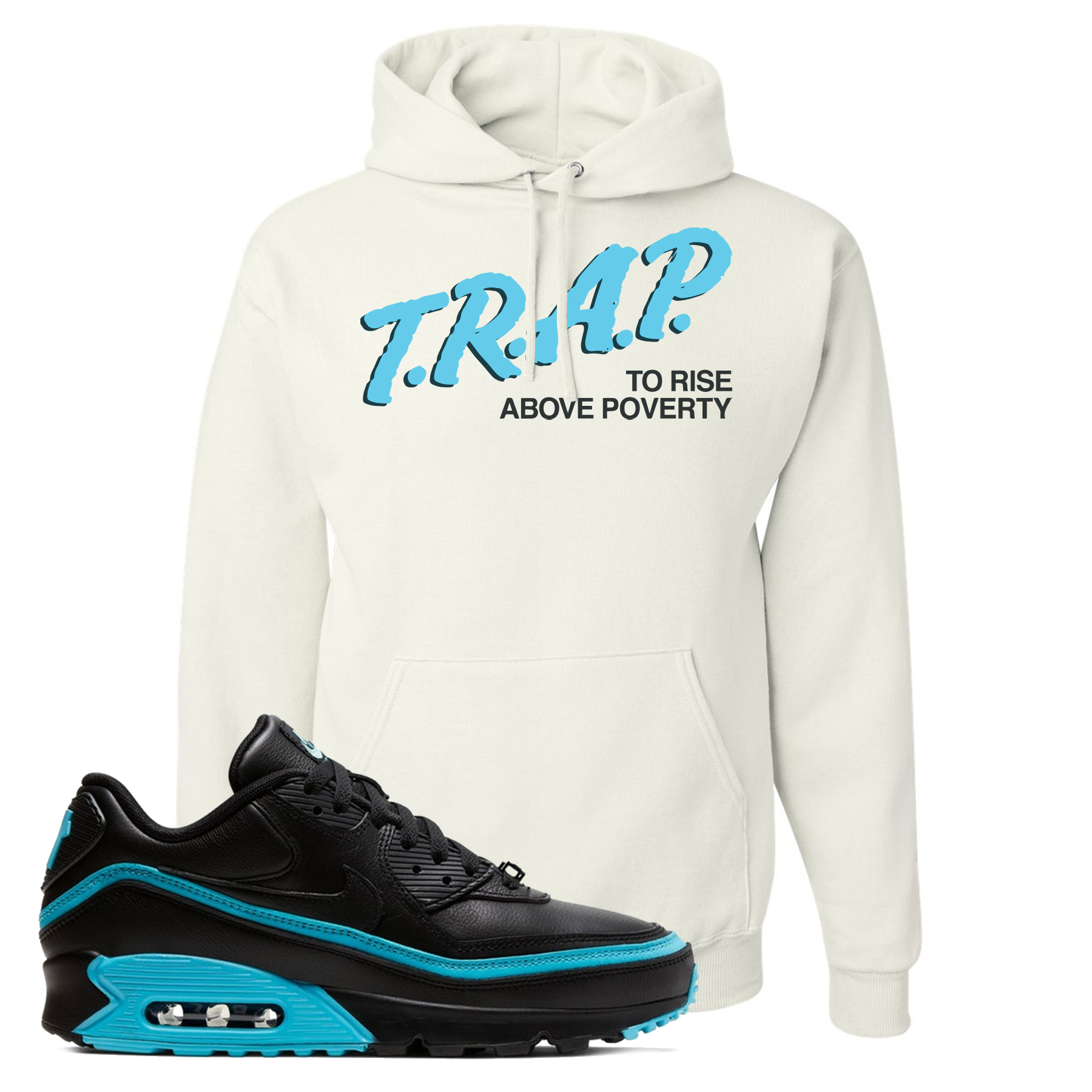 Black Blue Fury 90s Hoodie | Trap to Rise Above Poverty, White