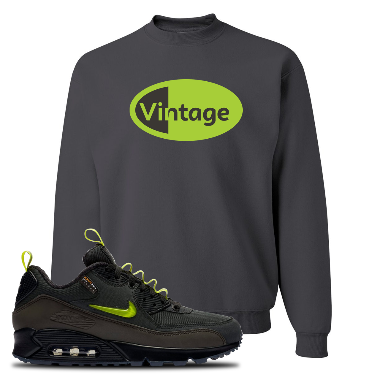 The Basement X Air Max 90 Manchester Vintage Oval Charcoal Gray Sneaker Hook Up Crewneck Sweatshirt