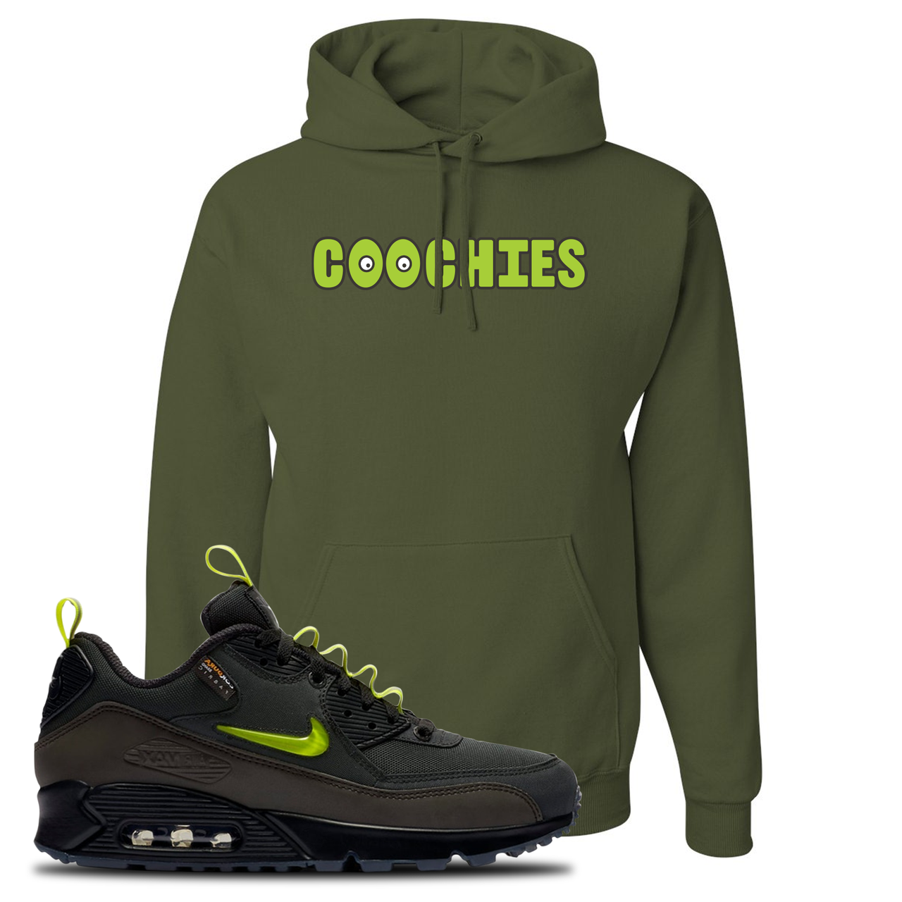 The Basement X Air Max 90 Manchester Coochies Military Green Sneaker Hook Up Pullover Hoodie