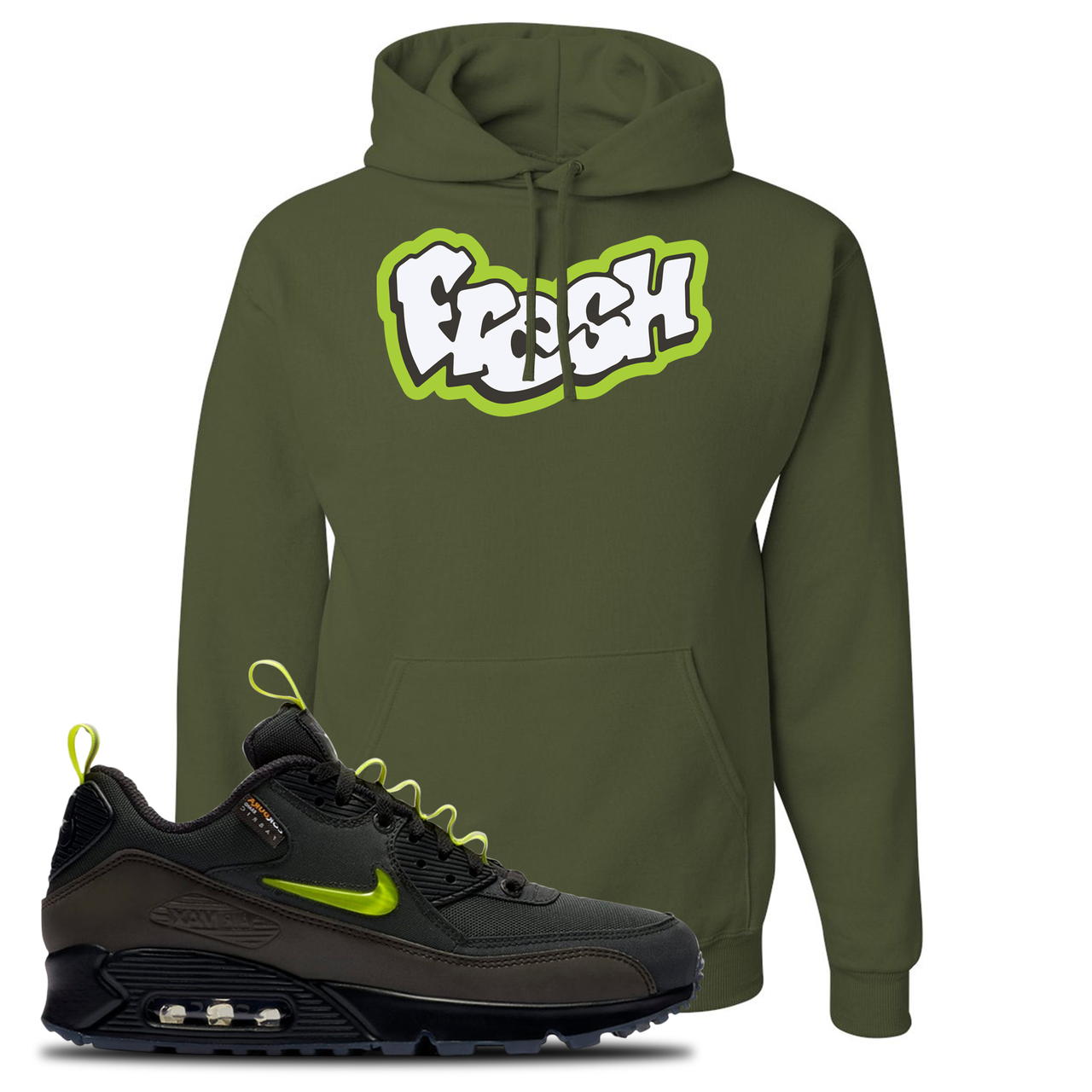 The Basement X Air Max 90 Manchester Fresh Military Green Sneaker Hook Up Pullover Hoodie